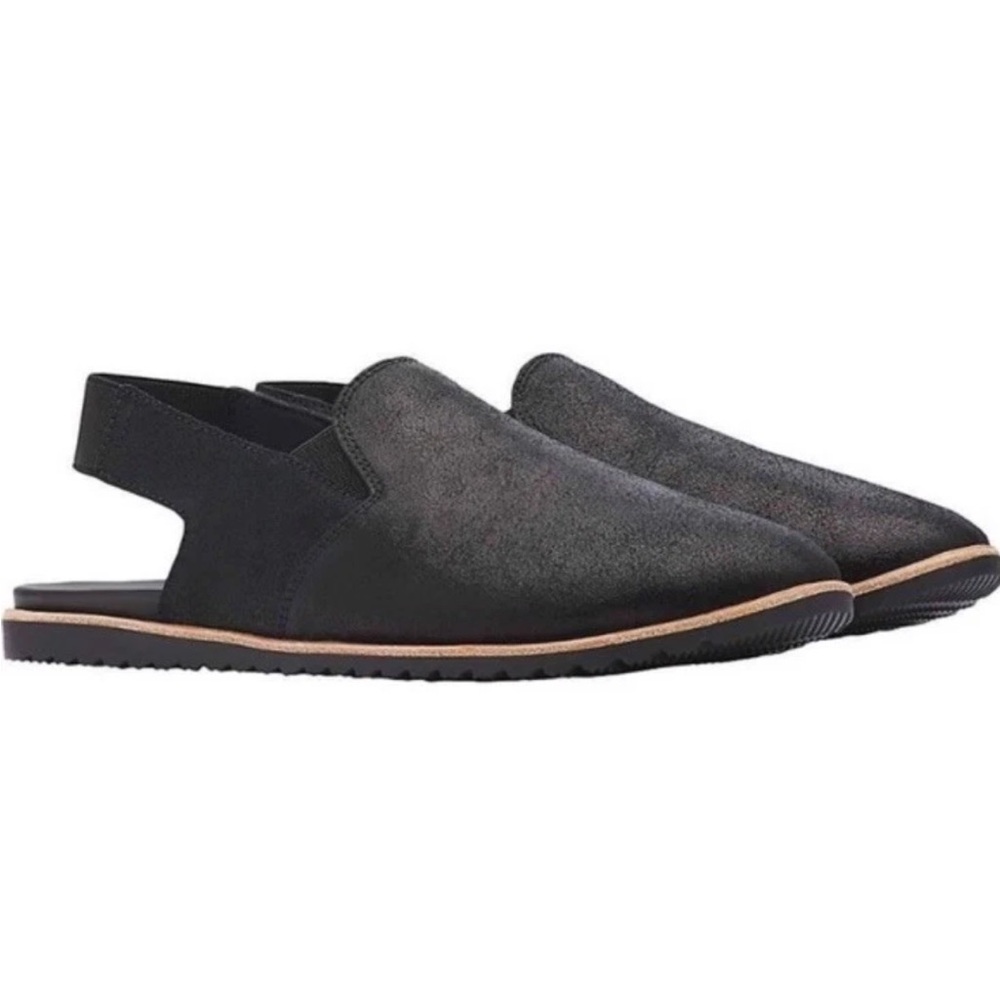 SOREL- Ella Slingback Mule Flats Shoes Shimmer Black Leather Size 8 - Picture 4 of 8